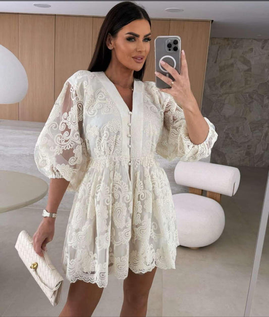 Okka lace dress beige - W34541