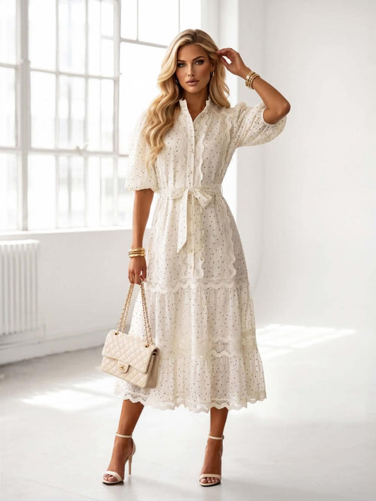 Elicia dot dress beige - U27623