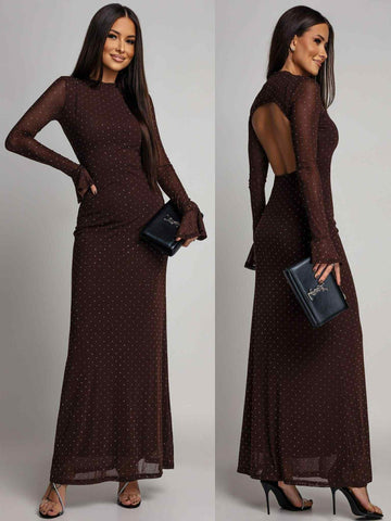 Anna rhinestone dress brown - EP19575