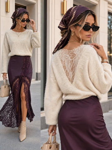 Silje lace sweat beige - YP2084