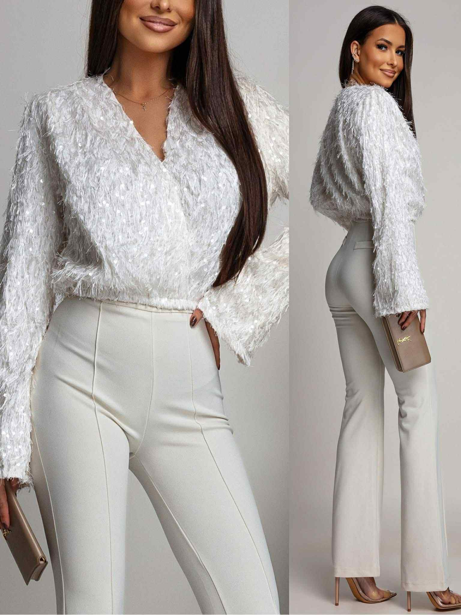 Fringe sequin top cream - EP19594