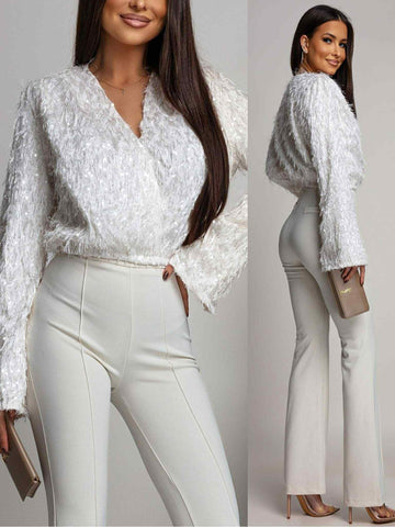 Fringe sequin top cream - EP19594