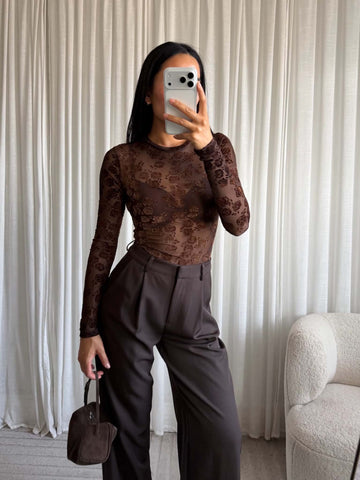 Brianne velvet top Brown -EP19802