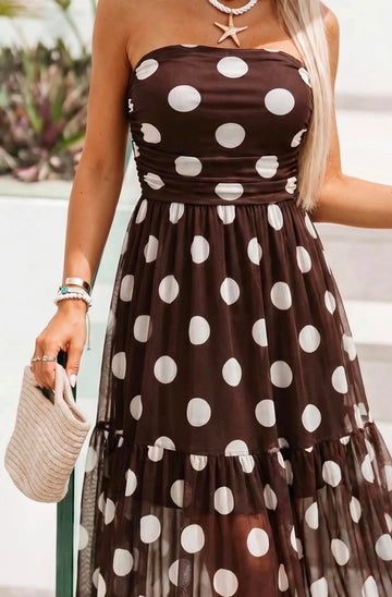 Romance Dot dress Brown - 9093