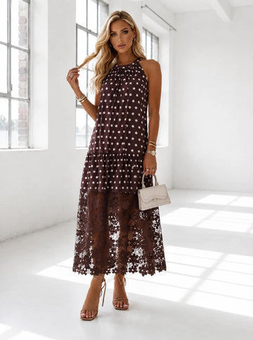 Angela dot dress choko/beige - JP3708