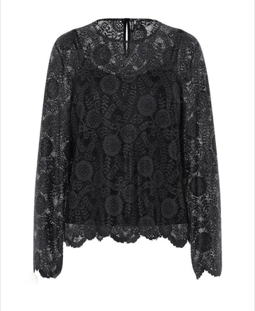 PCOLLINE LS LACE O-NECK TOP WVN Black 556