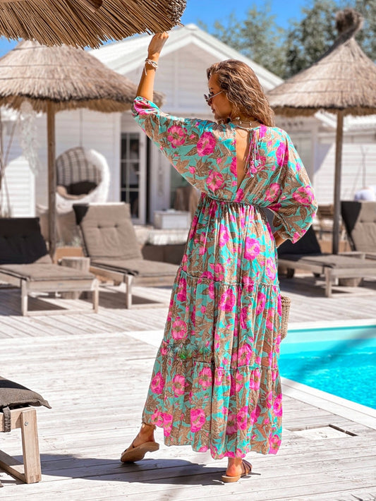 Tifanni pink/blue flower viskose dress -2588-3