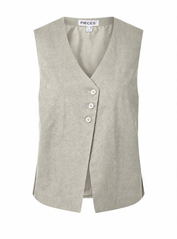 PCAWACE V-NECK LINEN VEST silver lining