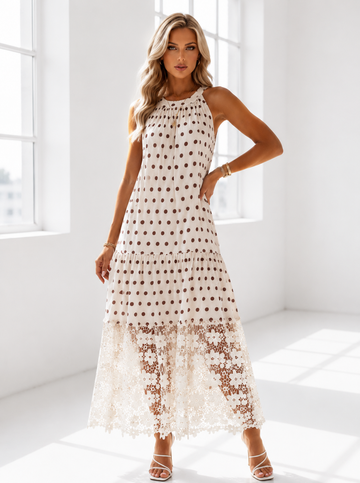 Angela dot dress beige - JP3708