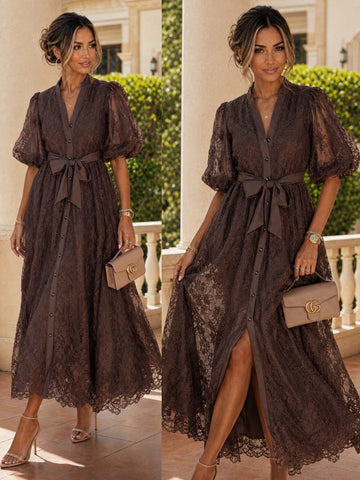 Melinie Flower dress brown - 27535