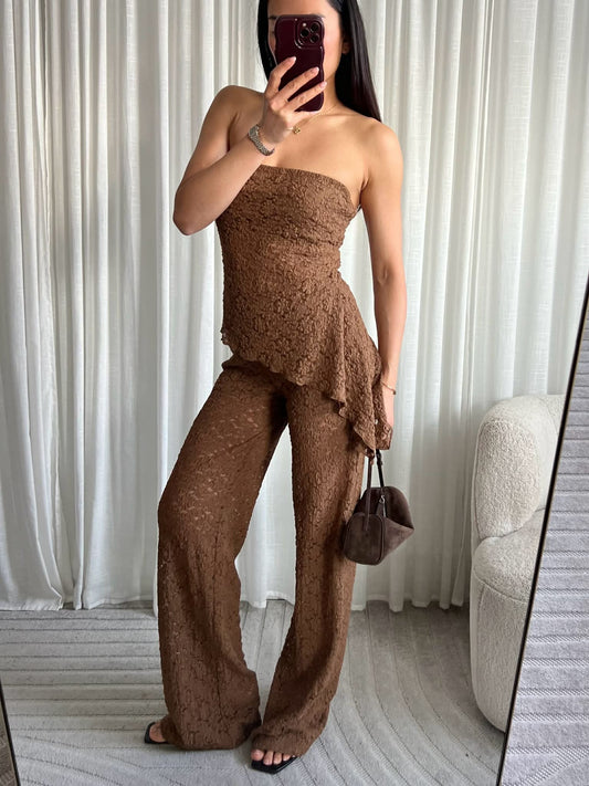 Amenda lace top Brown   - EP19704