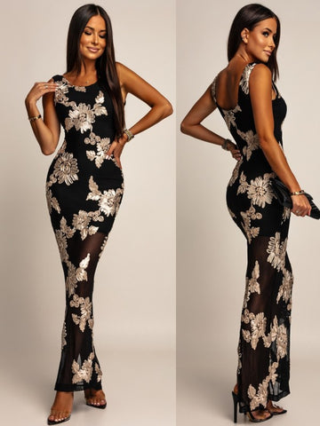 FARA chiffon dress Black/beige -A2523