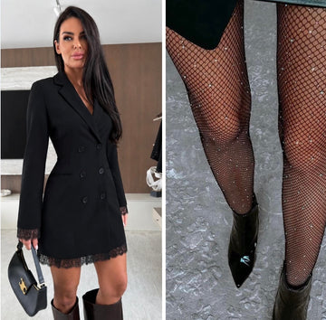 JDYCATIA LACE BLAZER DRESS BLACK + DUSTY TIGHTS