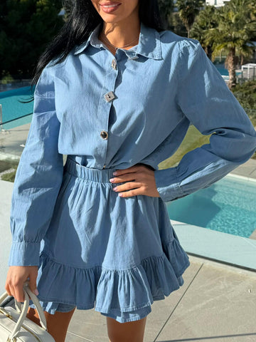 Mazzi ruffle denim sæt - D3026