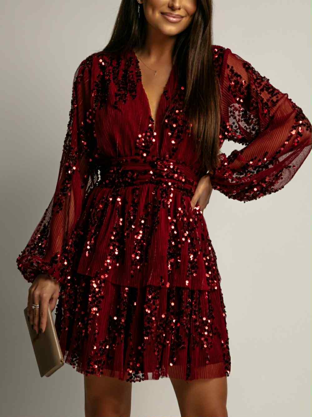 Dellta palliet dress red - H3230