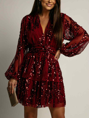 Dellta palliet dress red - H3230