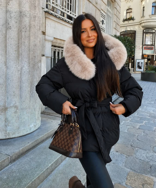 Caffia winter jacket Black beige  - FC7627