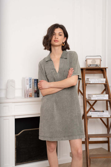 Rezza denim dress army   - JP3398