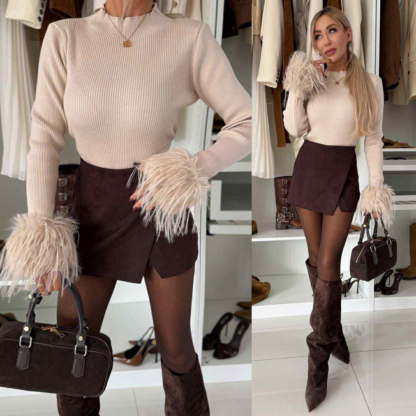 Feather top beige - PUFF118