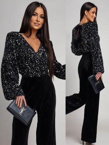 Vallietta palliet jumpsuit Black/silver  - PS9350