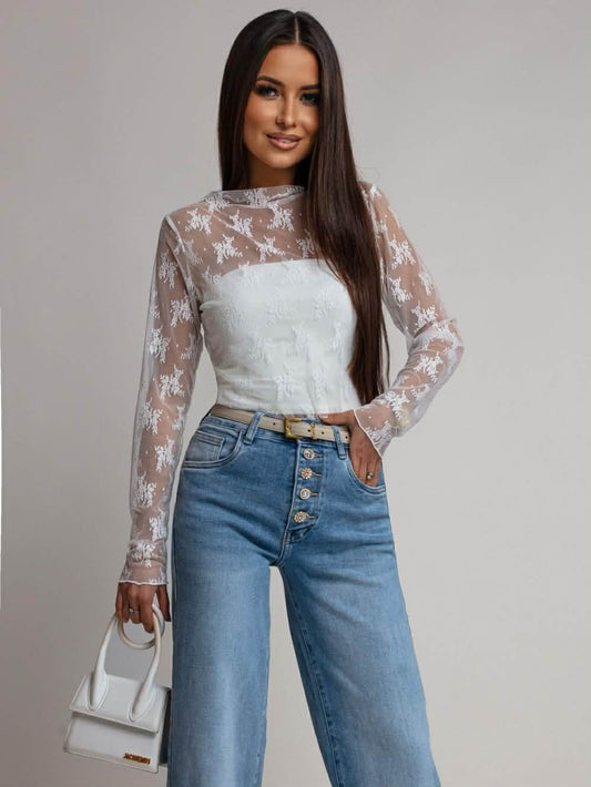 Ronwa lace top beige   - 6329