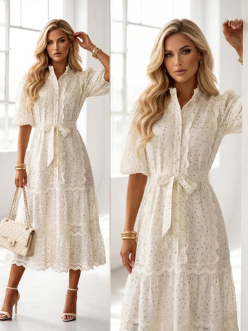 Elicia dot dress beige - U27623