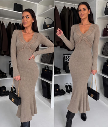Tigra knit dress khaki - TU683+1