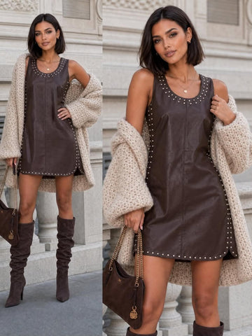 Ayla pu dress choko - 7535