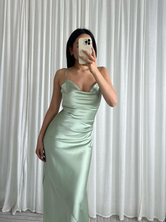 Edda silky dress green- EP19315