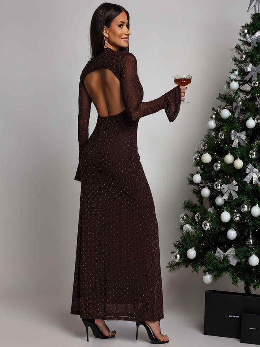 Anna rhinestone dress brown - EP19575