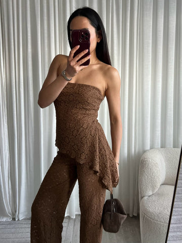 Amenda lace top Brown   - EP19704