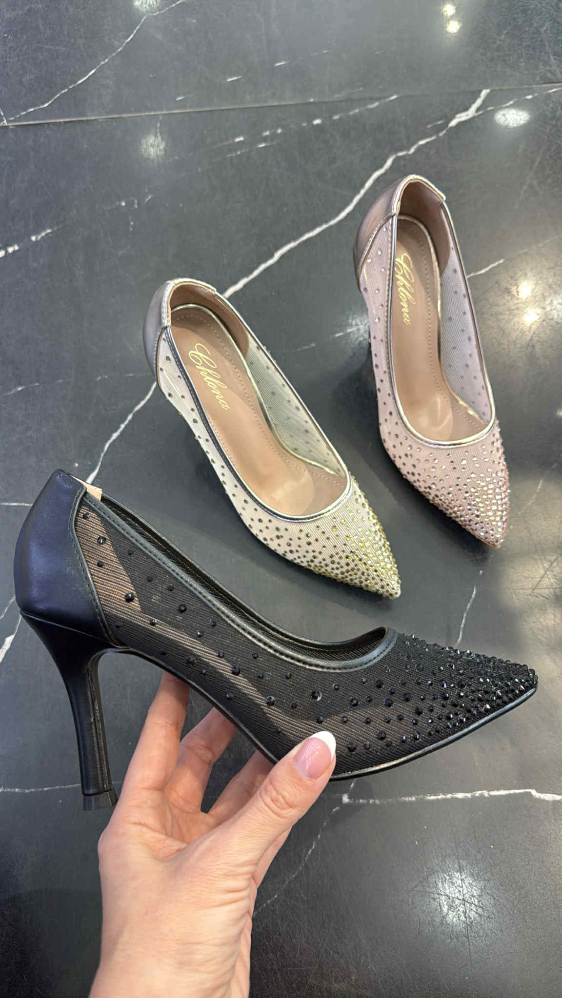 Bright stiletter Black  - K716