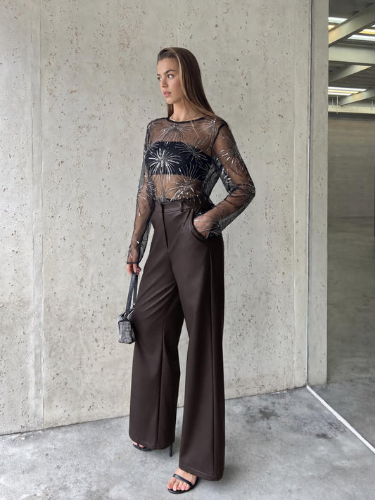 Caiia pu pants Brown  - 8122