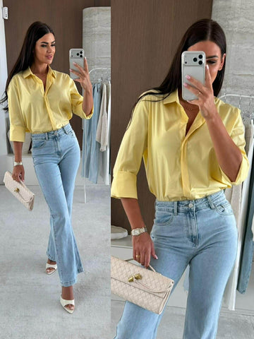 Flowy oversize Long shirt yellow - A2587