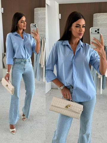 Flowy oversize Long shirt blue