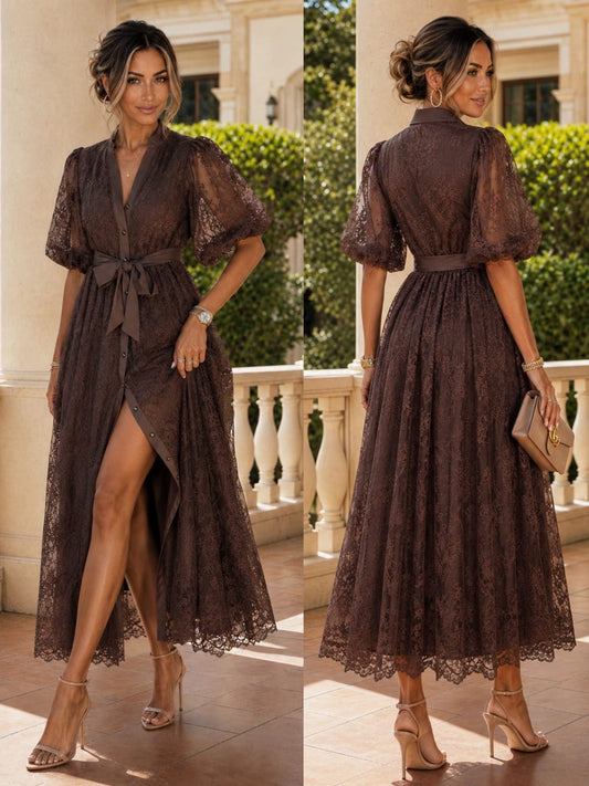 Melinie Flower dress brown - 27535