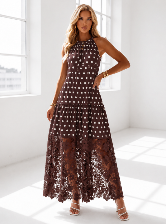 Angela dot dress choko/beige - JP3708