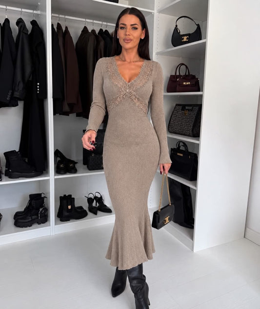 Tigra knit dress khaki - TU683+1
