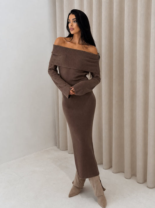 Mora Knit dress brown - TL183