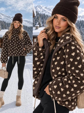 Daquira heart fleece brown -