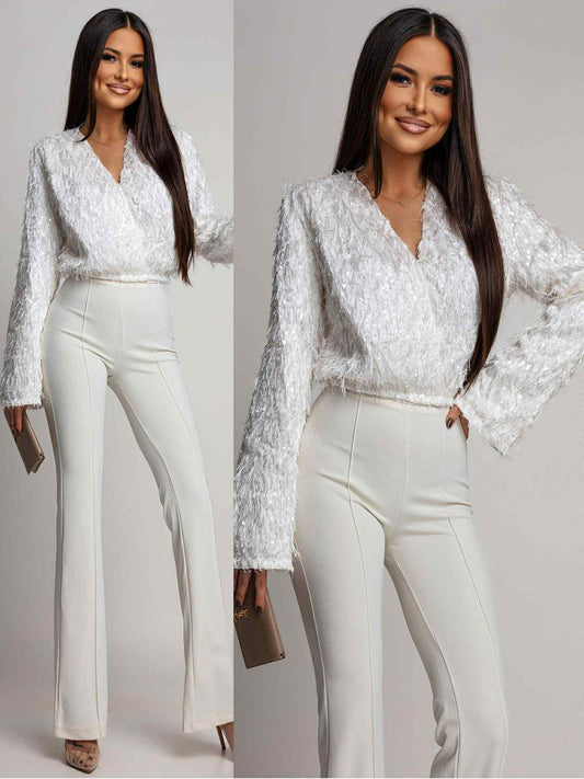 Fringe sequin top cream - EP19594