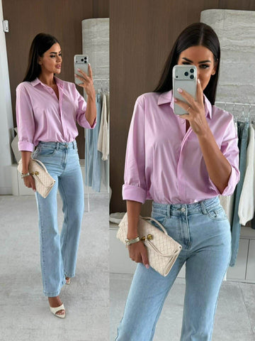 Flowy oversize Long shirt pink - A2587