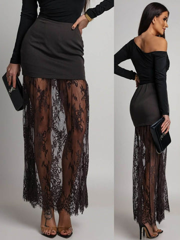 Phoebe Lace skirt choko - 3895