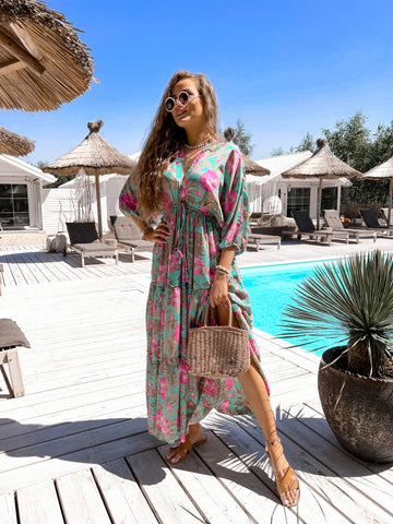 Tifanni pink/blue flower viskose dress -2588-3