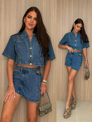 Variz denim sæt light blue   - ENS8122/8123