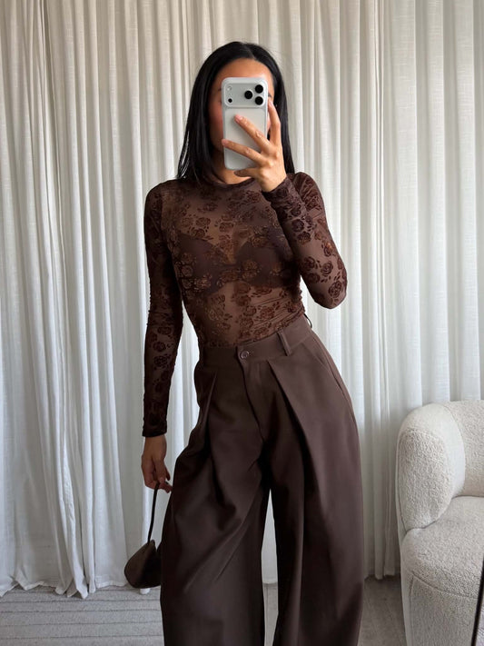Brianne velvet top Brown -EP19802