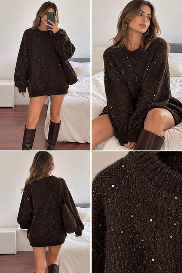 Dominik glitter sweat coffe  - 1808