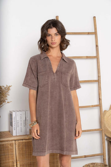 Rezza denim dress Brown    - JP3398