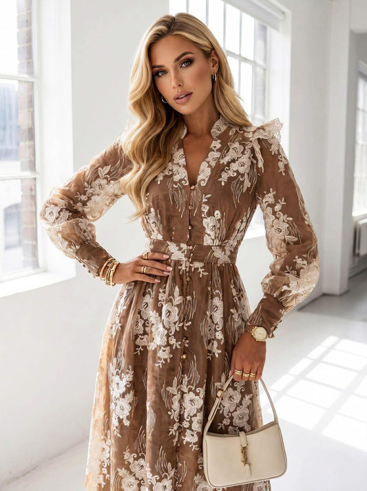 Ilanne Flower dress brown - W50082