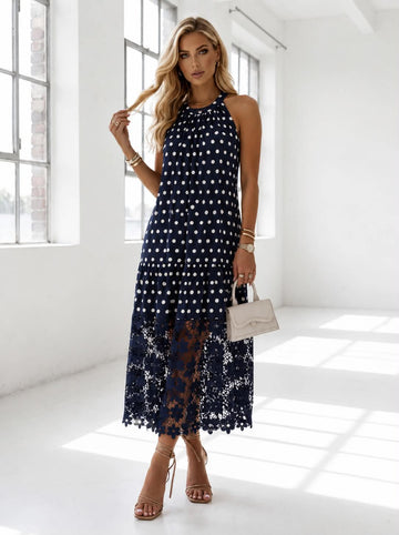 Angela dot dress marine  - JP3708